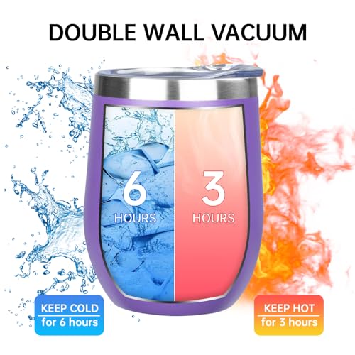 Image of MEZMUT 12oz Insulated Wine Tumbler with Lid Double Wall Vacuum Stainless Steel Wine Glass Coffee Mug Insulated Tumbler Cup for Champaign, Cocktail, Beer (Purple, 1 Pack)