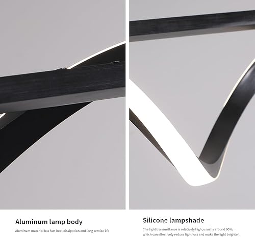 Miniatura 5 de ziidoo Iluminación de isla de cocina, lámpara de comedor regulable de 43.3 pulgadas sobre mesa, LED lineales de onda negra, lámparas colgantes