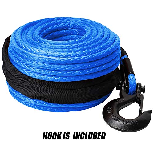 Ayleid Synthetic Winch Rope,3/8 x 100ft-25000lb with Winch Rope Line Cable Protective Sleeve 4WD,for Off Road Vehicle UTV ATV Winch Accessory(Gray) (Blue)