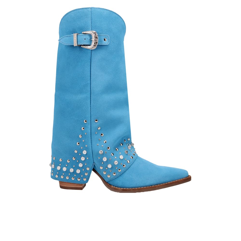 Dingo Womens Howdy Honey Suede Leather Casual Boots Mid Calf Mid Heel 2-3 - Blue