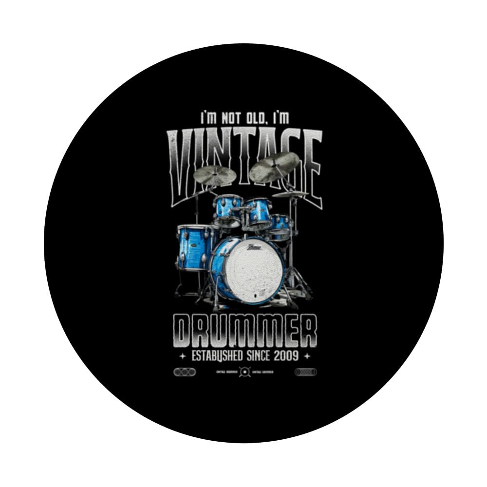 I'm Not Old I'm Vintage Retro 2009 Drummer PopSockets Swappable PopGrip, Black - Image 3
