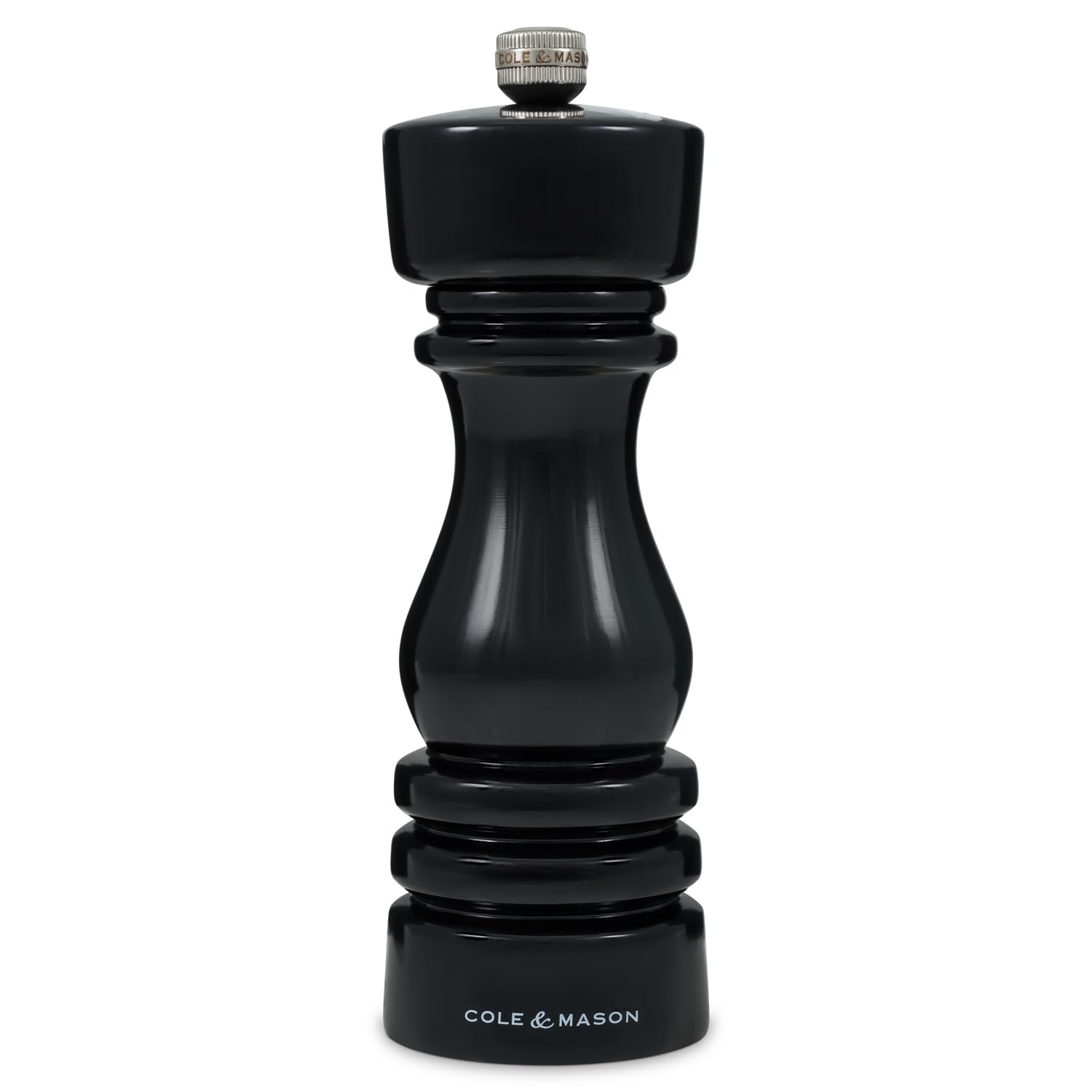 Cole & Mason London Black Gloss Salt Mill, 18cm Salt Grinder with Adjustable Grind, Non Corroding Ceramic Mechanism