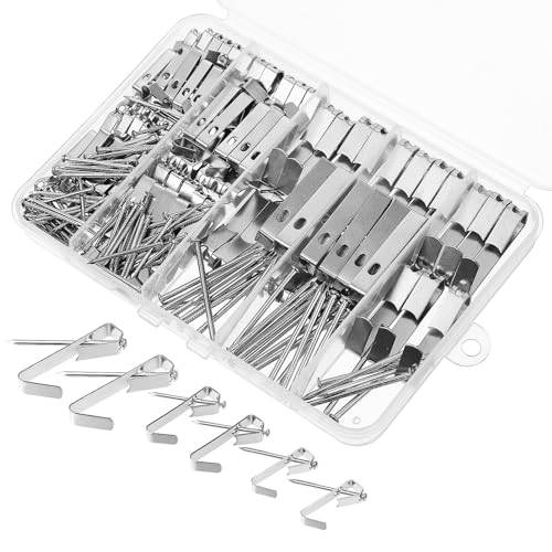Image of Picture Hangers 200Pcs 1 Set 10 /30 /50lbs Picture Hanging Hooks with Nails Wall Hangers Picture Frame Canvas Mirror Hanging Hardware for Wooden Wall or Drywall