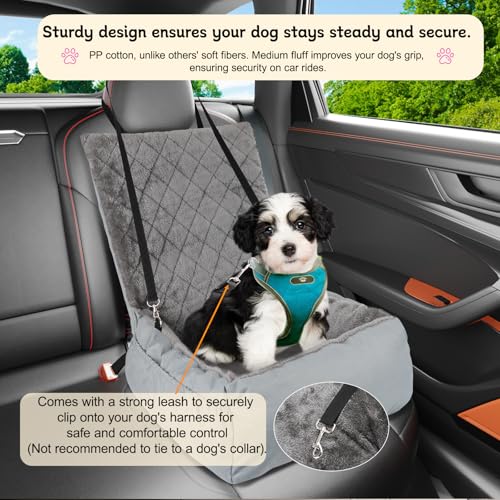 SIVEIS Hunde Autositz für Kleine/Mittelgroße Haustiere – Kuscheliges Plüschbett mit Aufbewahrungstasche, Kratzfester Sitz für Rück und Vordersitz, Inklusive Anschnallgurt, Grau