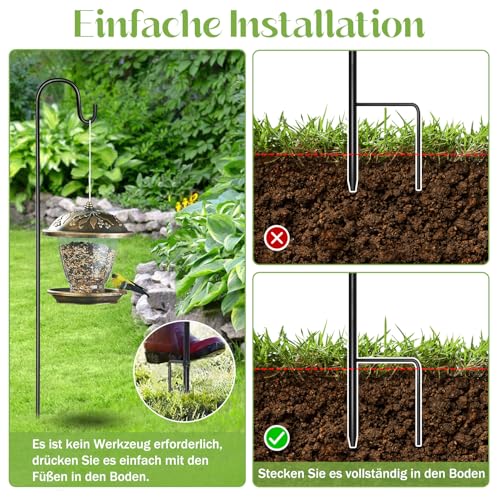 Forbabe Schäferhaken 100cm, 4 Stück Hirtenhaken mit 4 Pflanzenschild Höhenverstellbar Hirtenstab Laternenstab Hirtenbogen Haken Metall Gartenstab mit Haken für Vogelkäfige Windspiel Pflanzkörbe