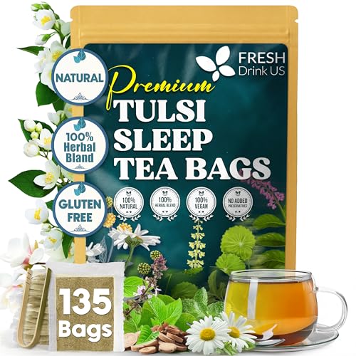 FreshDrinkUS, Premium Tulsi Sleep Tea, 135 Count, Caffeine Free Infusion