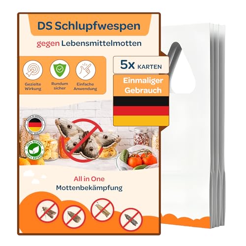 DOLCI SOGNI Schlupfwespen Gegen Lebensmittelmotten – 5 Karten - Chemiefrei, Effektiv, Natürliche Alternative zur Mottenfalle für Lebensmittel & Küche - Lebensmittelmotten-Falle & Mottenabwehr