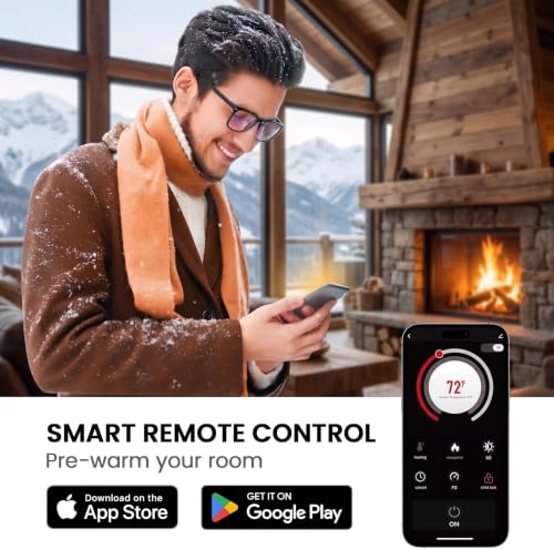 Image of Silonn 50-Inch Electric Fireplace Heater, Recessed or Wall-Mounted, 20 Flame Colors, 1400W Heat, WiFi-Enabled App & Remote Control, Timer, Black