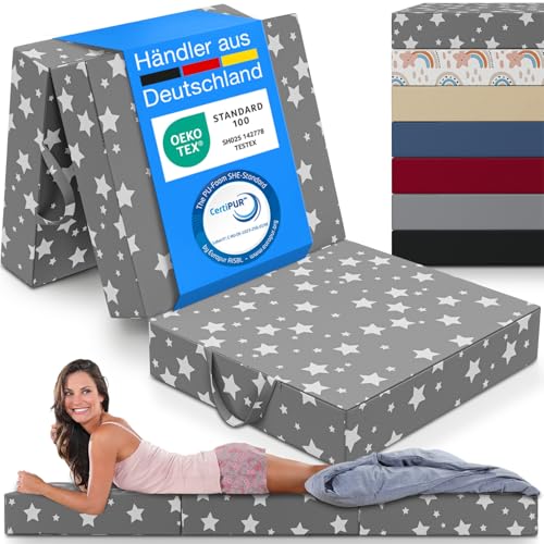 ELONEO Klappmatratze, Gästematratze, 3-teilige Faltmatratze, Schaumstoff extra dick (15cm), waschbar, Bandscheibenwürfel, klappbar, Faltbare...