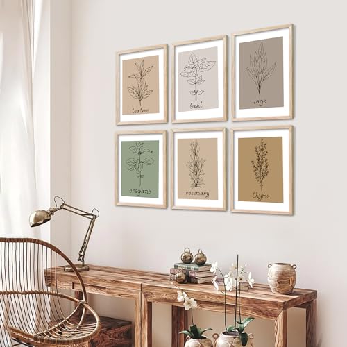 Image of kotart Kitchen Herbs Digital Painting for Restaurant Wall Decoration - Minimal Cooking Art Prints Living Room Bedroom Office Decor (14X20 Inch, F) Pack of 6