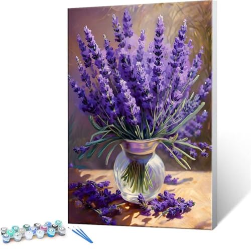 DIY 数字油絵 ラベンダー Paint by Numbers 塗り絵 キット 大人 数字ぬりえ 子供の用数字塗り絵キャンバスクラフト数字 キャンバスアート ブラシとアクリル絵の具が入, インテリア リビング装飾, 女性へのギフト 90x120cm (フレ