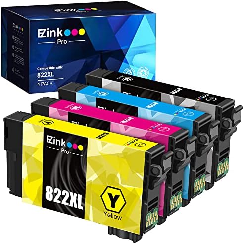 E-Z Ink Pro 822XL Remanufactured Ink Cartridgee Replacement for Epson 822 XL T822 High Yield to use with EPSON Workforce Pro WF-3820 WF-4820 WF-4830 (4 Pack,1 Black, 1 Cyan, 1 Magenta, 1 Yellow)