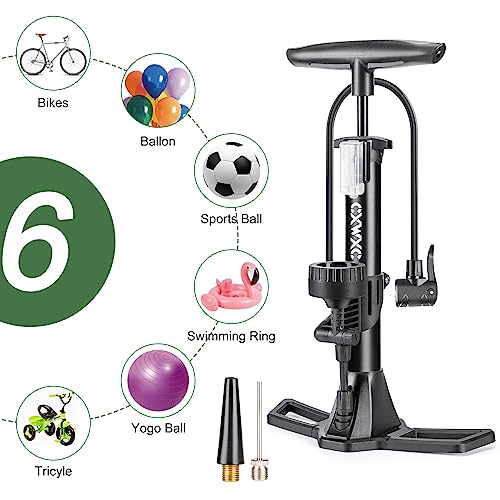 Bike Pump with Pressure Gauge- 160 PSI Bicycle Floor Pump fits Presta & Schrader Valve - Bike Pump with Air Ball Pump Inflator - Image 6
