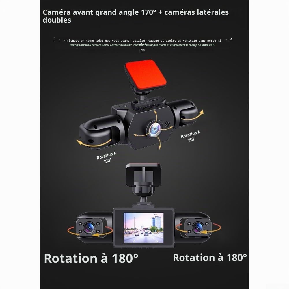 Caméra embarquée de voiture à vue complète à 360°, 4K UHD avant et arrière latérale 1080p, avec détection de mouvement, prend en charge l'enregistrement de vélo, caméra de surveillance intelligente de