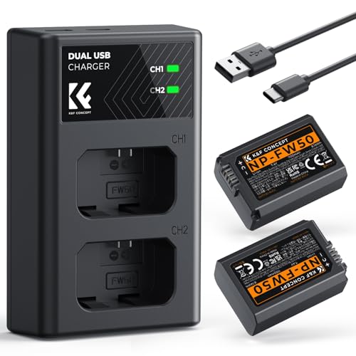 K&F Concept NP-FW50 Battery and Dual Slot Charger for Sony ZV-E10 A6500 A6400 A6300 A6000 A7 A7II A7RII A7SII A7S A7R A7R2 NEX-3 NEX-5 Cameras