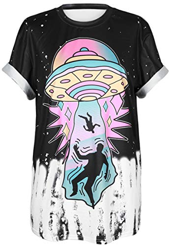 Ocean Plus Unisex 3D Print Graffiti Alien T-Shirt Loose Fit Wild Crazy Madness Tee Shirt Tops (L/XL (Chest: 100-120cm), 005 UFO)