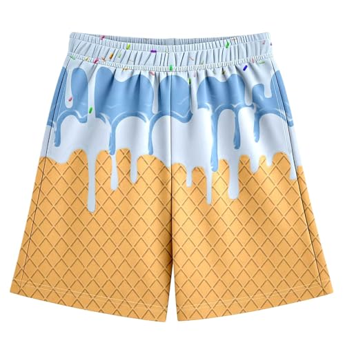 Boy's Cute Print Beach Shorts Casual Kids Elastic Waist Summer Graphic Shorts with Pockets for Girls 2-14 Years