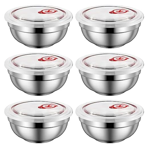 Ceiteo 28 Oz Stainless Steel Large Bowls Set of 6, Metal Double-walled Insulated Noodle Soup Bowls with Lids for Adult, Dishwasher Safe and Unbreakable