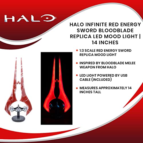 Halo Infinite Red Energy Sword Bloodblade Replica LED Mood Light Exclusive | Nightstand Table Lamp For Bedroom, Desk | Home Decor Room Essentials | Video Game Gifts And Collectibles | 14 Inches