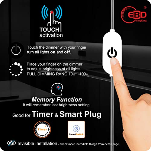 Image of EBD Under Cabinet Lights Touch LED Under Cabinet Lighting Built-in Adjustable Cable No Messy Wires! 6 Pcs Super Bright Light Bar 6500K Cool White 2100Lm Good for Timer & Smart Plug