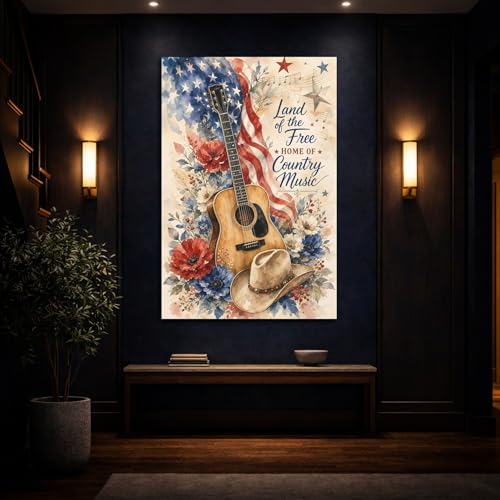 Tableau guitare acoustique retro au dessus d'une console d'entree - 4