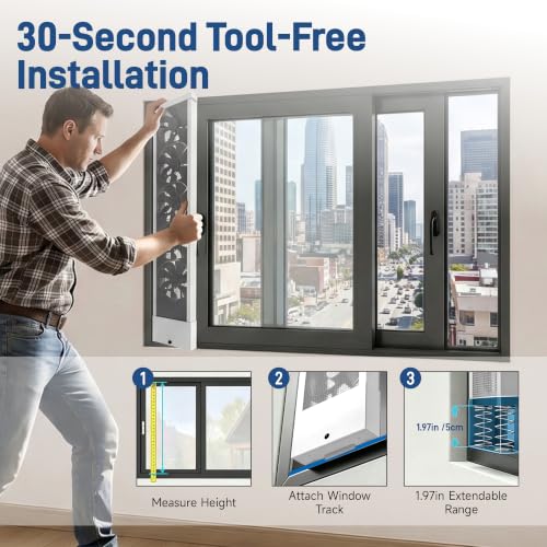 Image of 29.5-31.5 Inch White Vertical Window Exhaust Fan for Sliding Windows | Fit with Top & Bottom Inner Track Adjustable Speed Window Vent Fan for Living Room Hot Zones Smoky Areas Pure Exhaust Only