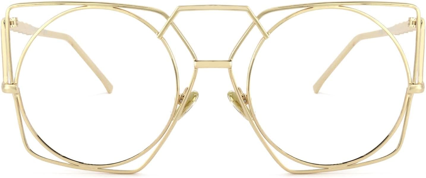 Zeelool Chic Metal Oversized Geometric Eyeglasses Frame with Non-prescription Clear Lens for Women Ybarra ZOM496623