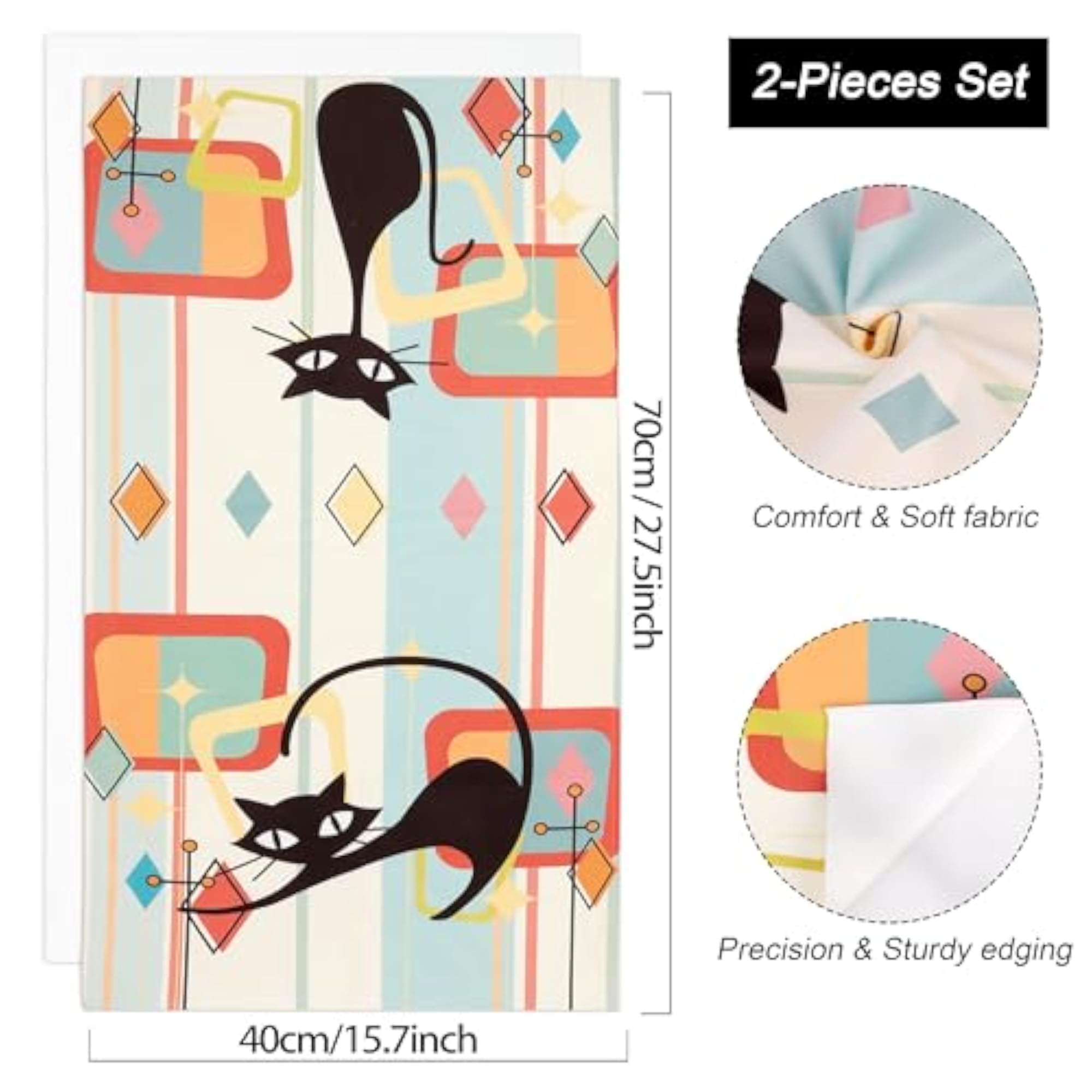 Mid Century Modern Cats Decorative Kitchen Towels Set