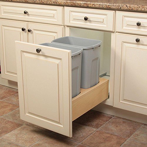 Caneca de basura doble 35 Qt de madera 19x14x23 in gris