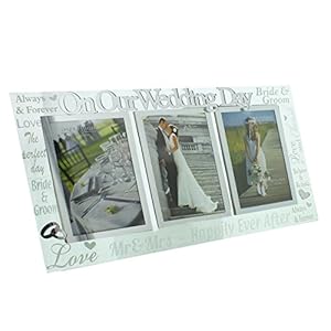 Juliana 3D words ‘On Our Wedding Day’ Triple Glass 4″ x 6″ Wedding Day Photo Frame – happily ever after, bride & groom, love …