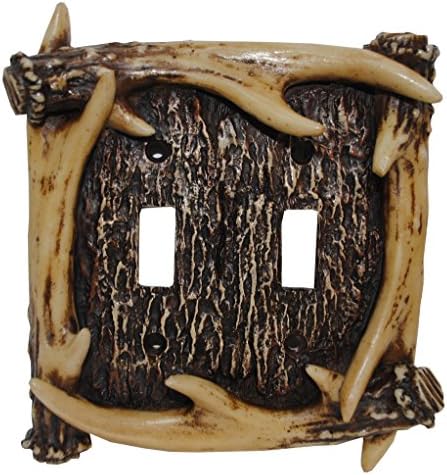 HiEnd Accents LD8200-DS-OC Rustic Antler Double Switch Decorative Wall Plate, 5" x 5" x 0.5", Brown