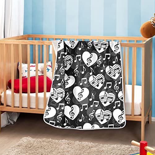 Image of Love Music Notes Baby Blankets Soft Warm Crib Stroller Blanket for Toddler Newborn Girls Boys, 30x40in