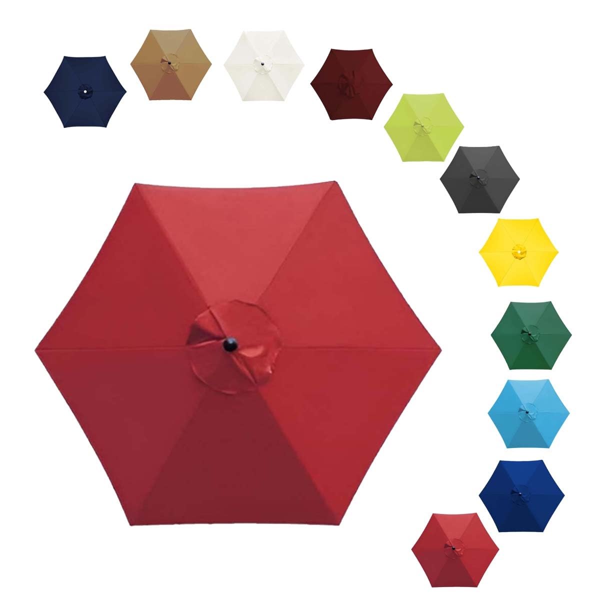 ALDNMBR 6.5ft 7.5ft 9ft 10ft Patio Umbrella Replacement Canopy, 6 Ribs 8 Ribs Double Layer Polyester Top, Waterproof Uv Block Outdoor Garden Parasol Cover Red 6Ribs-270cm/9FT