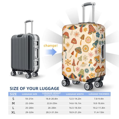 Elastic Travel Luggage Cover Printed Retro Mushrooms Flowers Double-Sided Suitcase Protector Bag,Dust-Proof Anti-Scratch Durable Suitcase Sleeve For Kid Adult,X-Large 6