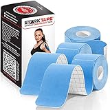 Starktape Kinesiology Tape Pro Athletic KT Elastic Sports Rock, 3 Rolls Precut Strips, Latex-Free, Elastic Support for Ankles, Knees, Wrists Running Tennis Swimming Football Soccer Blue