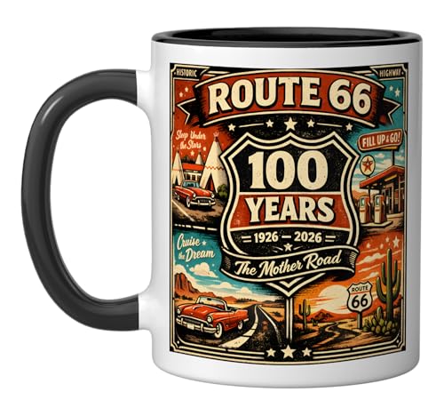 Taza cerámica vintage Route 66 11 onzas negro/blanco miniatura 1