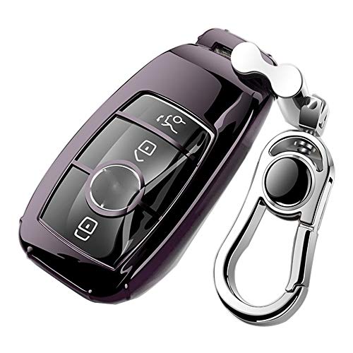 Coque de clé de voiture en TPU souple style urbain noir et porte-clés en alliage argenté
