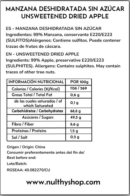 NULTHY 1kg - Manzana Deshidratada Sin Azúcar Añadido, Aros de Fruta Sabor Suave, Snack Natural Fuente de Fibra