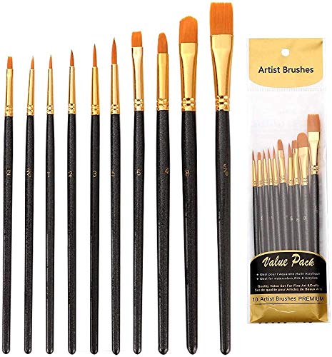Suproot Paint Brushes Set, 10pcs Paintbrushes Flat/Shader Tip for Watercolor, Oil, Acrylic Painting and Craft, Nail, Face Paint (Blue Brush) (Black)