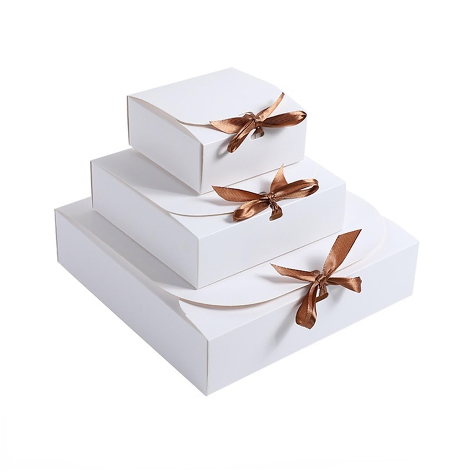 10/20/50 scatole quadrate in carta kraft a conchiglia per confezioni regalo con nastro, scatole per caramelle bianche e nere, decorazione per matrimoni (bianco, 10 pezzi, 24 x 24 x 6 cm)