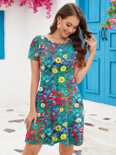 KORSIS T-Shirt Dress for Women Casual Summer Short Sleeve Floral M Dresses Swing Flowy Beach Vacation Sundress with Pockets — view 4