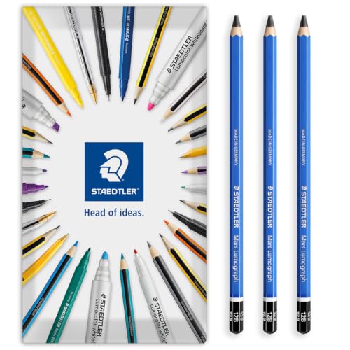 STAEDTLER 100 Lumograph Graphite Pencils, 12B, Pack of 3 in Envelope Pack
