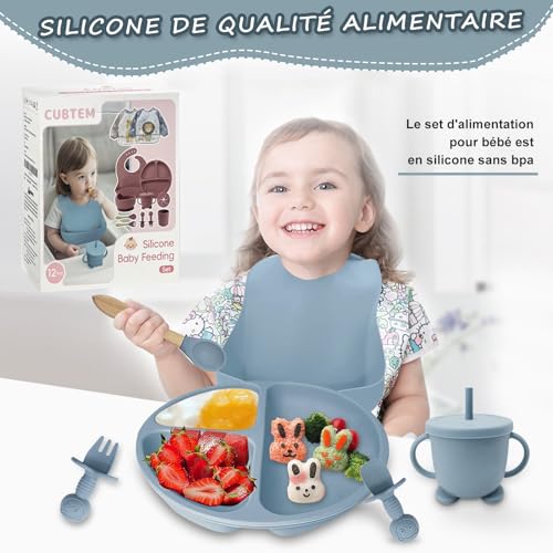 Baby Geschirrset,12er Set Kindergeschirr, Babylöffel,Trinklernbecher,Silikon Lätzchen,Baby Teller Kinderteller mit Saugnapf… – Ansicht 2