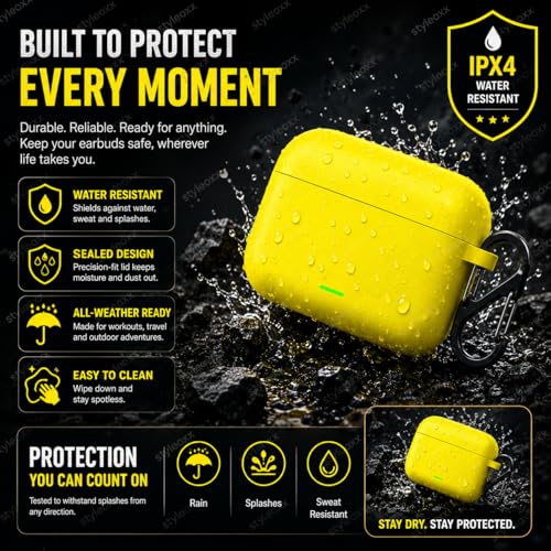 Image of Anvique Silicone Case Cover for Realme Buds T500 Pro, Shockproof Protective Earbuds Cover with Keychain Hook, Anti-Scratch Soft Silicone Skin, Full Body Protection Case (Yellow S)