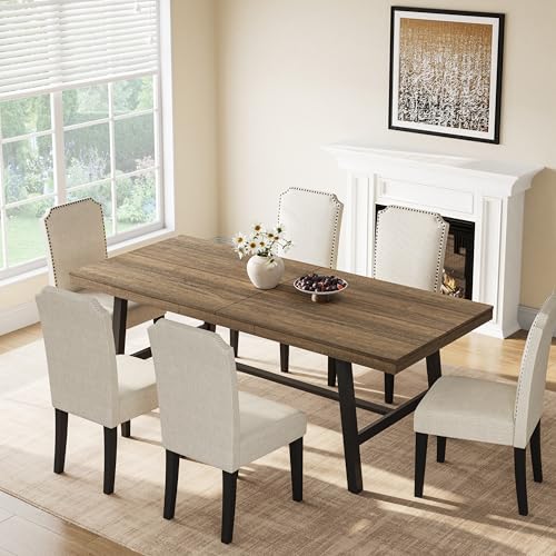 Image of GarveeHome Industrial Dining Table for 6-8 People, 78.7 inch Long Kitchen Table with Sturdy Metal Frame, Rectangular Counter for Dinner, Kitchen, Dining Room (Rustic Pear, 79 inch Non-extendable)