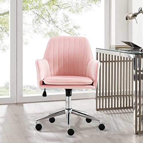 Altrobene Velvet Desk Chair, Ergonomic Computer Task Chair, Accent Reception Chair, 360 Degree Swivel, Height Adjustable, For Home Office/Study/Girls' Bedroom, Pink #TOP1