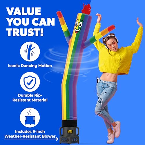 Image of LookOurWay Air Dancers Wacky Waving Inflatable Tube Man - 7ft Tall Inflatable Dancing Man with Weather-Resitant Blower for Business Advertising - Rainbow