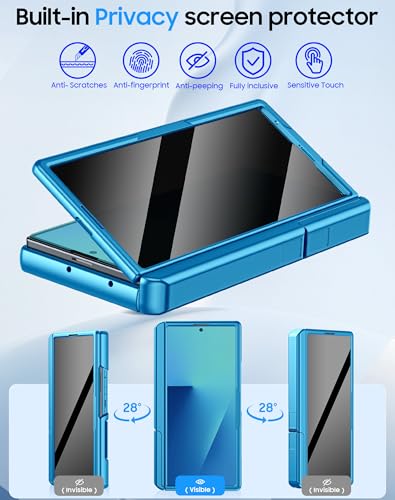 Image of for Samsung Galaxy Z Fold 7 Case with Card Holder RFID Blocking & Privacy Screen Protector & Slide Lens Cover & Hinge Protection & Kickstand, Shockproof Wallet Case for Z Fold 7 (Lake Blue)