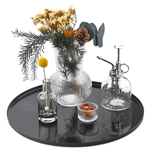 FREELOVE Rundes Serviertablett, Parfüm-Organizer, Kerzen-Organisation, Tafelaufsätze für Esszimmer, adretten Raumdekoration, Couchtisch, Schreibtisch, Arbeitsplatte, Badezimmer, schwarz, 35.6 cm Cover