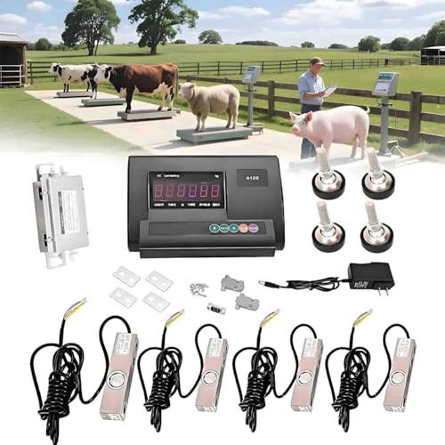 GLBMXDD Kit de báscula ganadera de Alta precisión, báscula de Plataforma para Animales con Pantalla Digital, báscula de Suelo, 4 Celdas de Carga para Ganado Vacuno, ovino, caprino y porcino. 2000kg